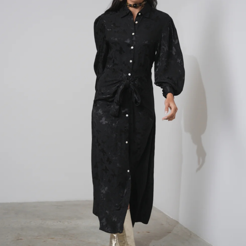 Black Silky Dress with Pattern
